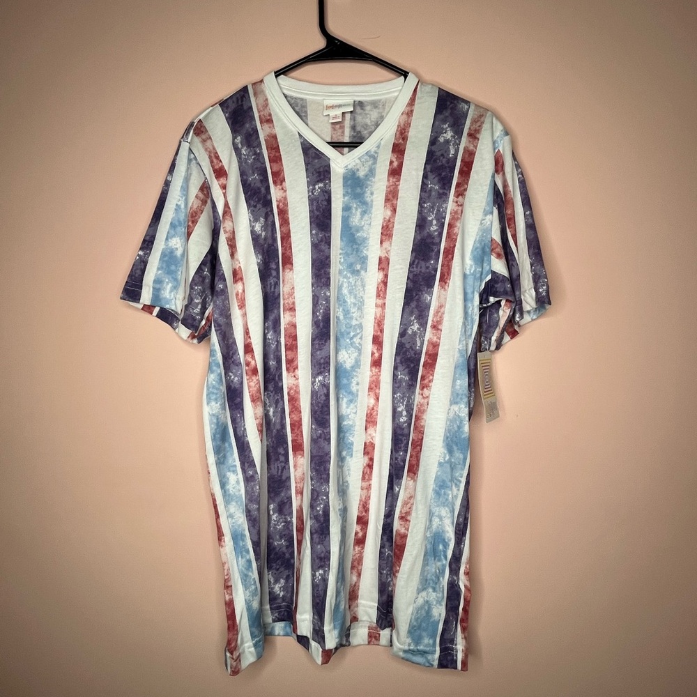 NWT LuLaRoe Devin Vibrant Striped V-Neck Tee